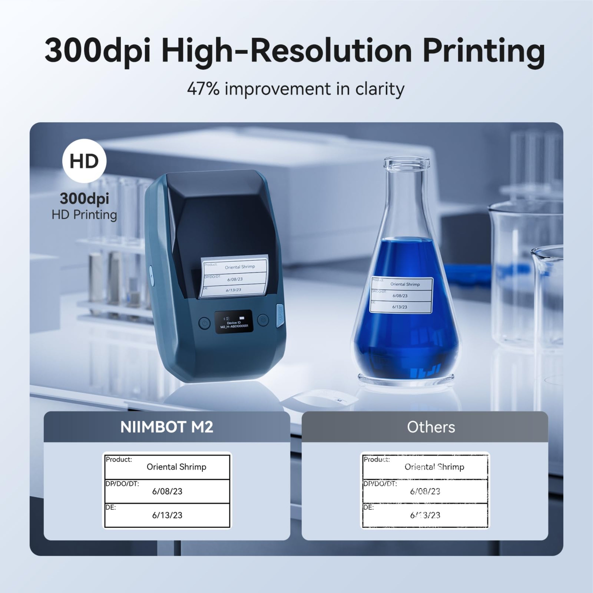 NB589 - NIIMBOT - M2_H - 300DPI THERMAL TRANSFER BLUETOOTH LABEL PRINTER - INCL BLACK RIBBON CARTRIDGE & WHITE 50X30MM LABEL - WHITE