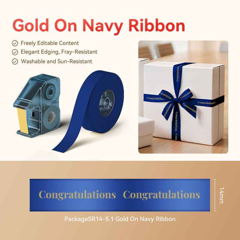 NB716 - NIIMBOT - N1 - SATIN RIBBON SET PACKAGE - 14MMX5.1M - GOLD ON NAVY