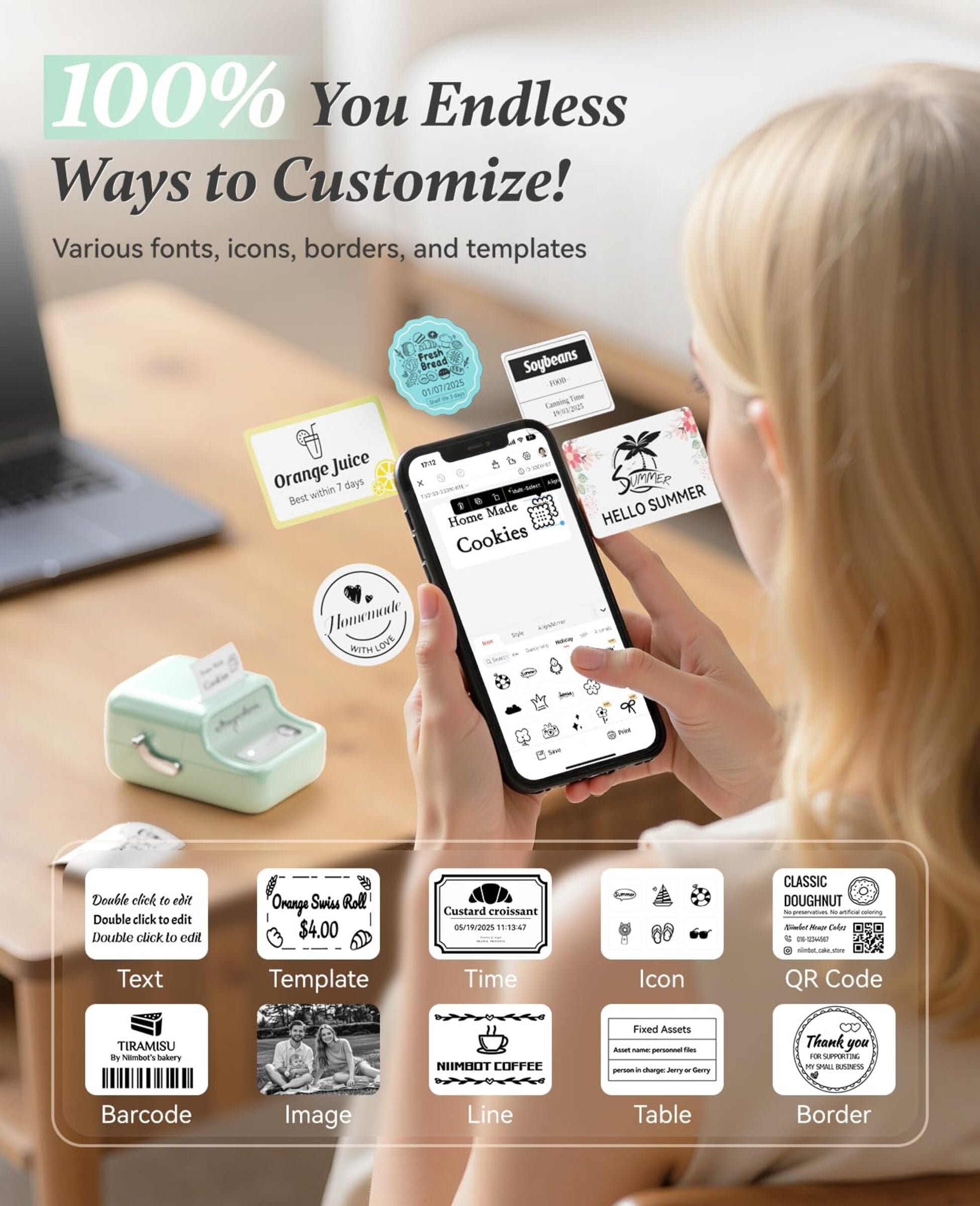 NB109 - NIIMBOT - B21S - PORTABLE THERMAL LABEL BLUETOOTH PRINTER INCL FREE LABEL (50X30MM)