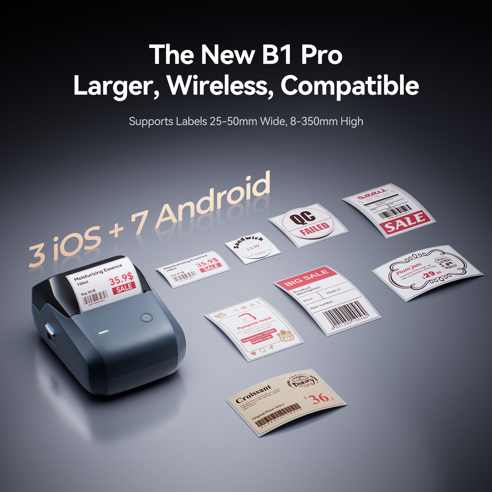 NB806 - NIIMBOT - B1_PRO - 300DPI - PORTABLE THERMAL LABEL PRINTER INCL FREE LABEL
