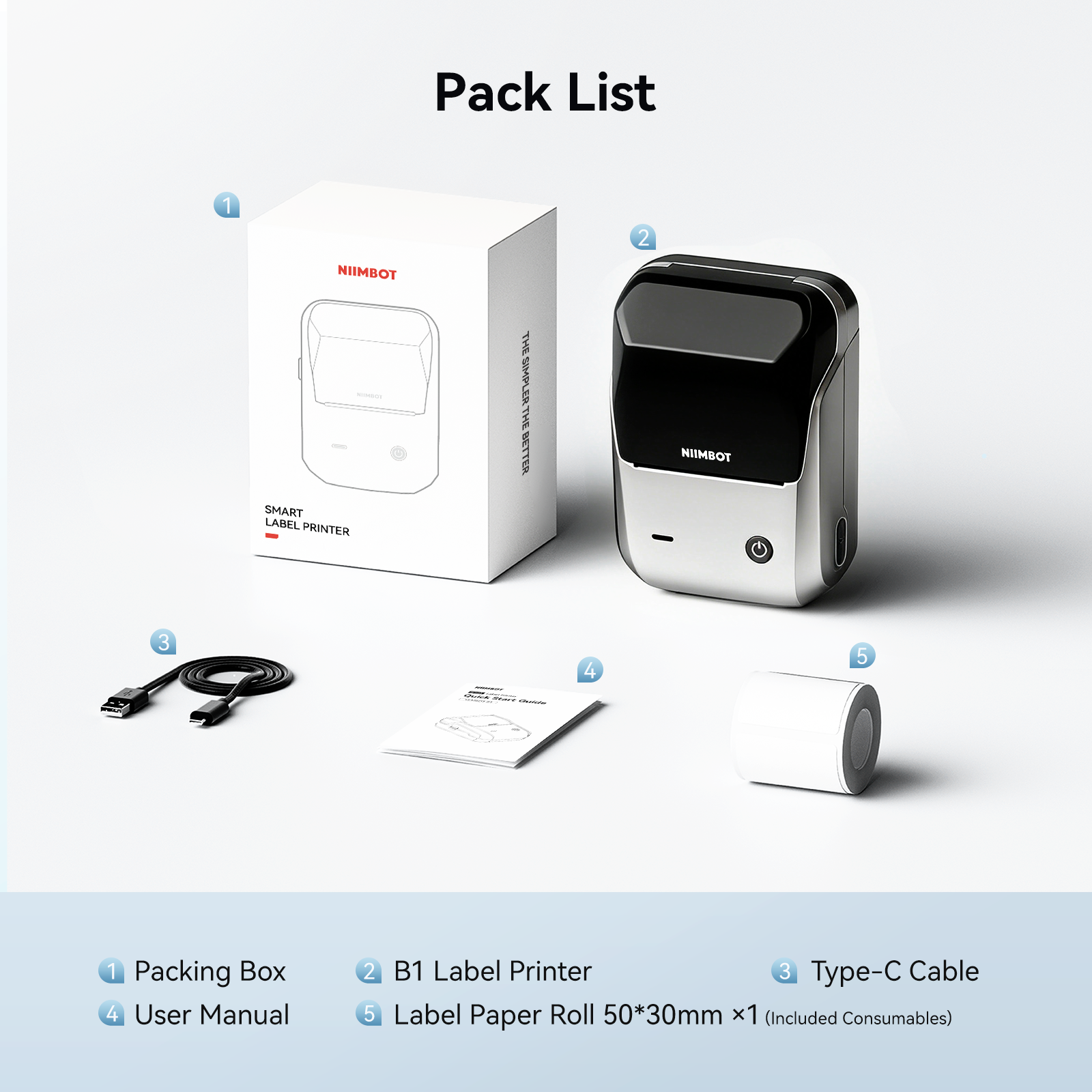 NB493 - NIIMBOT - B1 - PORTABLE THERMAL LABEL BLUETOOTH PRINTER INCL FREE WHITE LABEL (50X30MM)