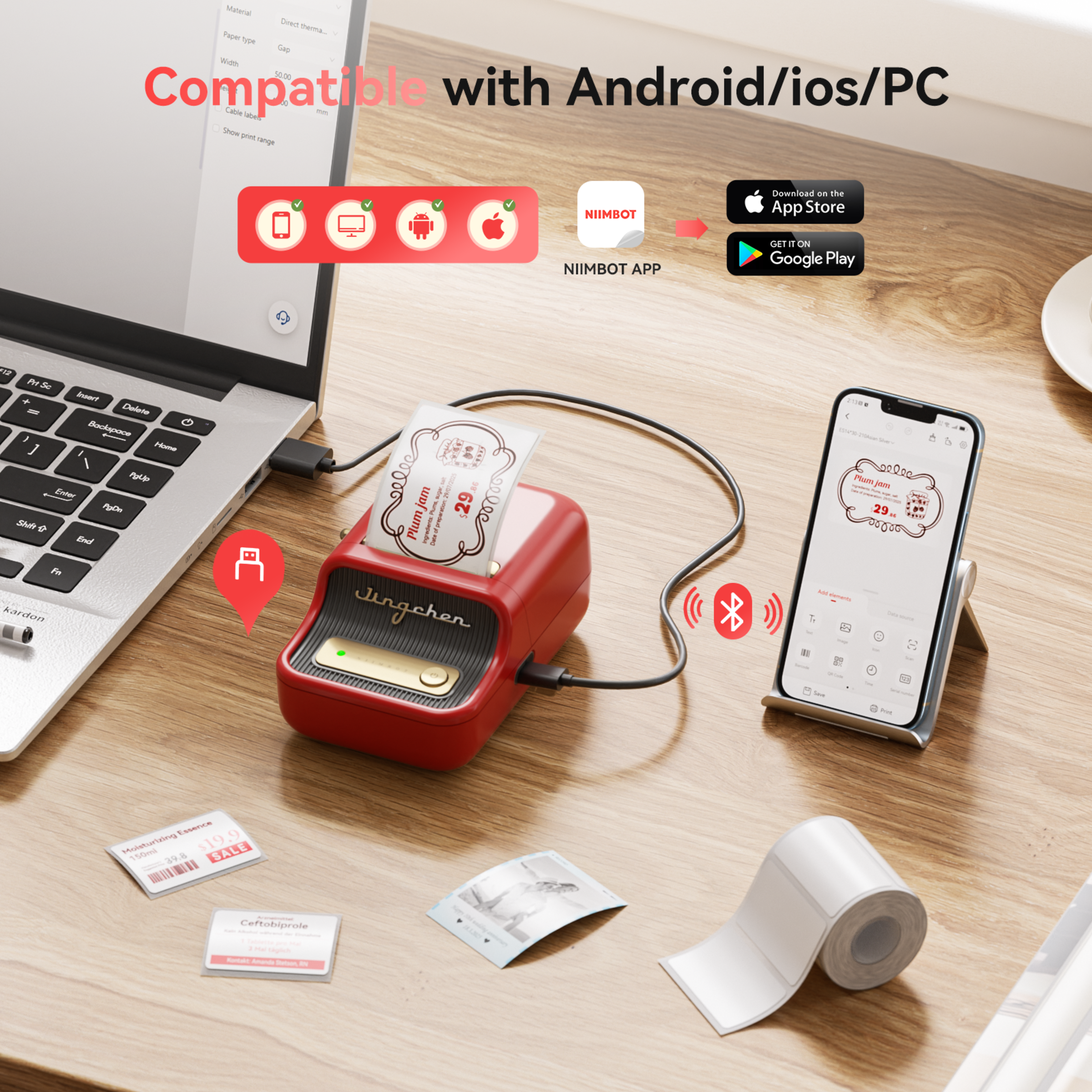 NB607 - NIIMBOT - B21_PRO - 300DPI - PORTABLE THERMAL LABEL BLUETOOTH PRINTER