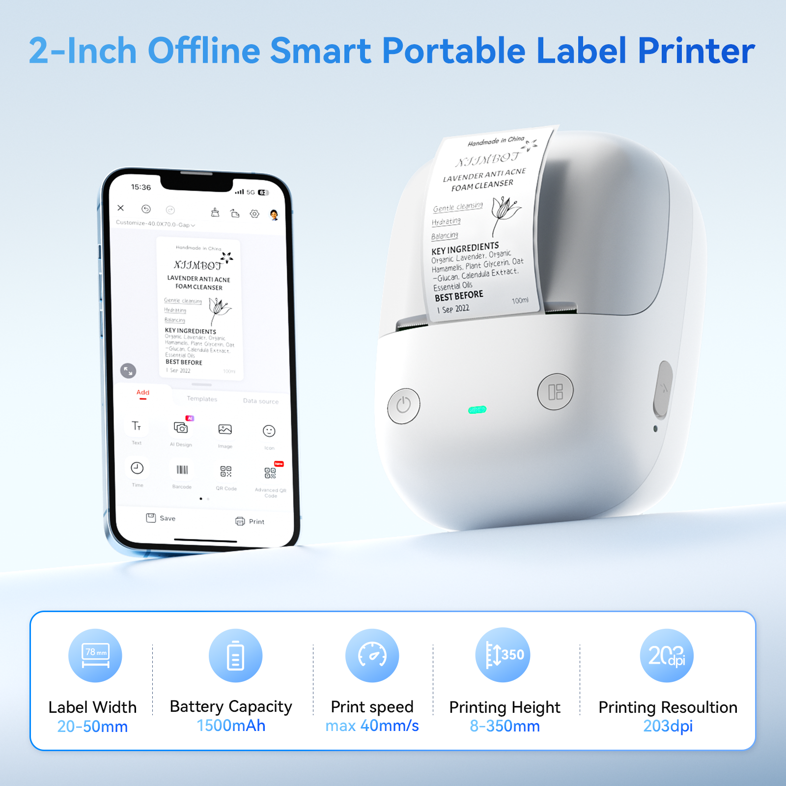 NB807 - NIIMBOT - B2 - 203DPI - PORTABLE THERMAL LABEL PRINTER INCL FREE LABEL