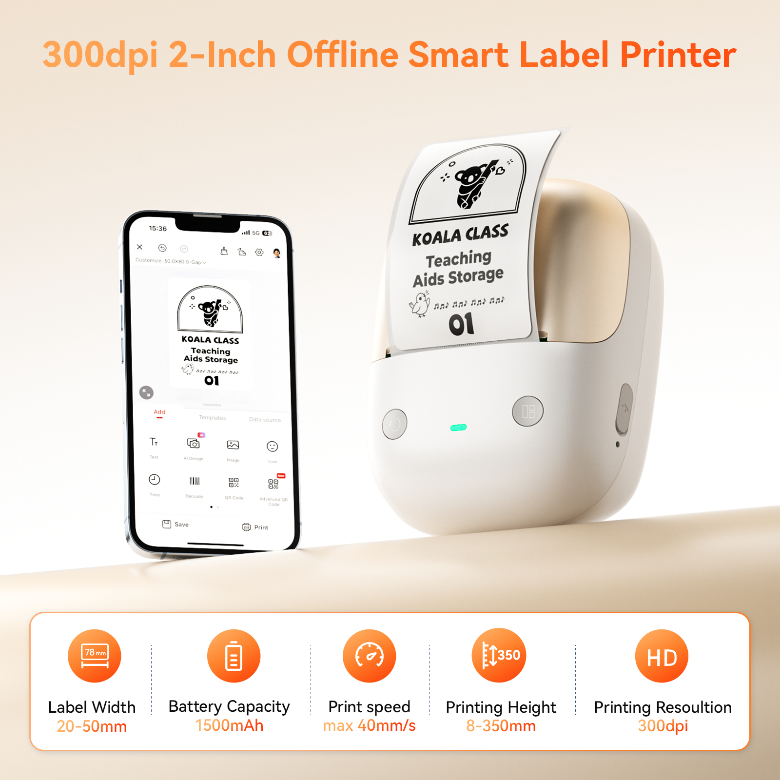 NB808 - NIIMBOT - B2_PRO - 300DPI - PORTABLE THERMAL LABEL PRINTER INCL FREE LABEL