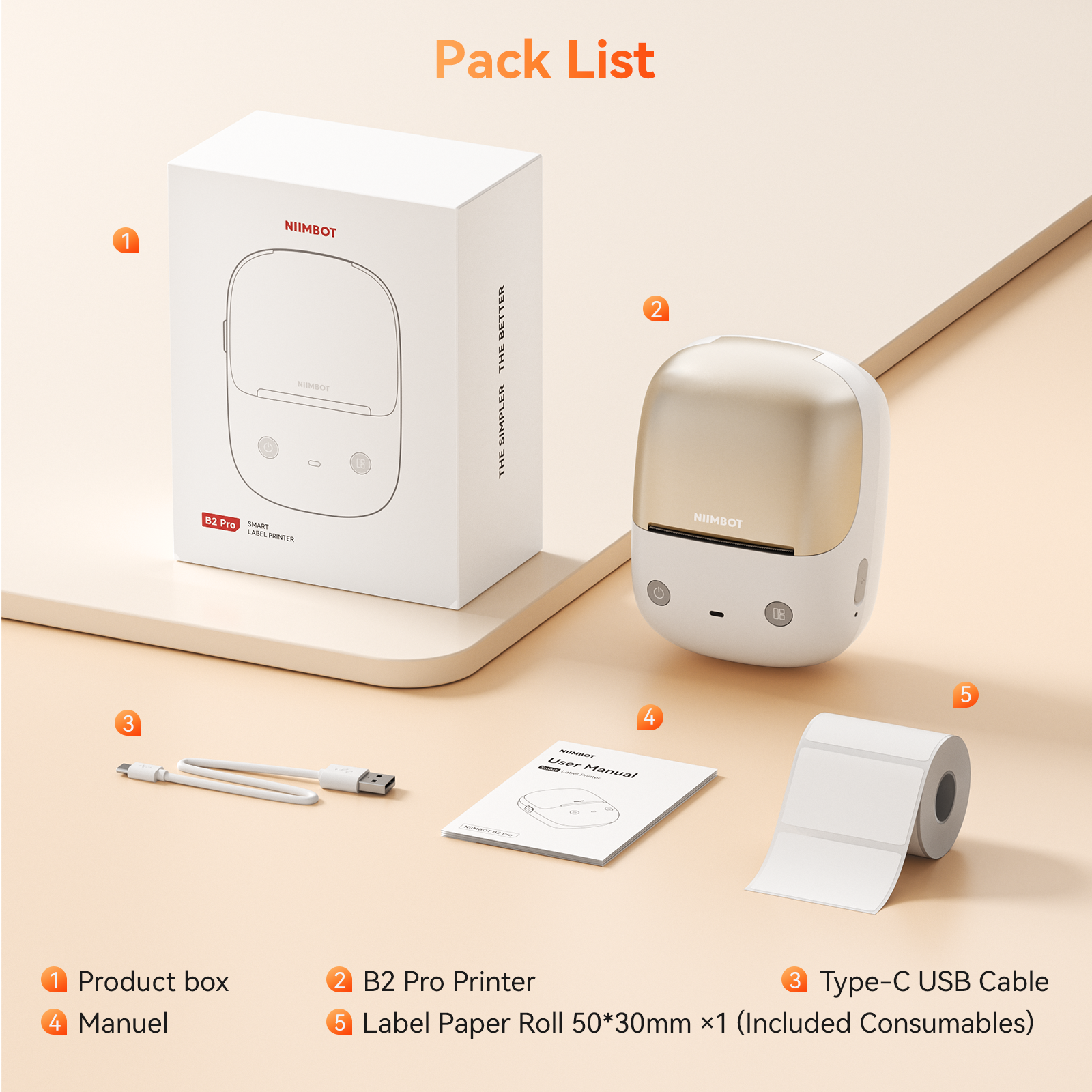 NB808 - NIIMBOT - B2_PRO - 300DPI - PORTABLE THERMAL LABEL PRINTER INCL FREE LABEL
