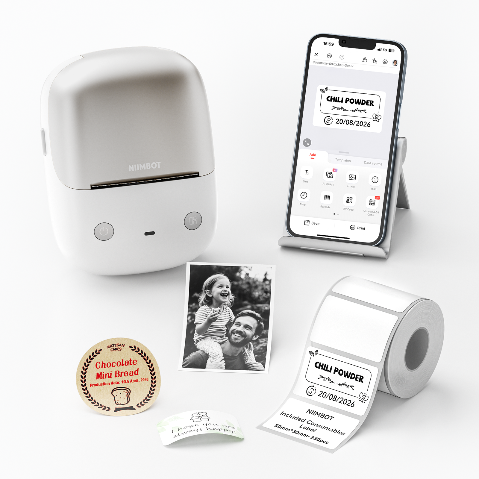 NB808 - NIIMBOT - B2_PRO - 300DPI - PORTABLE THERMAL LABEL PRINTER INCL FREE LABEL