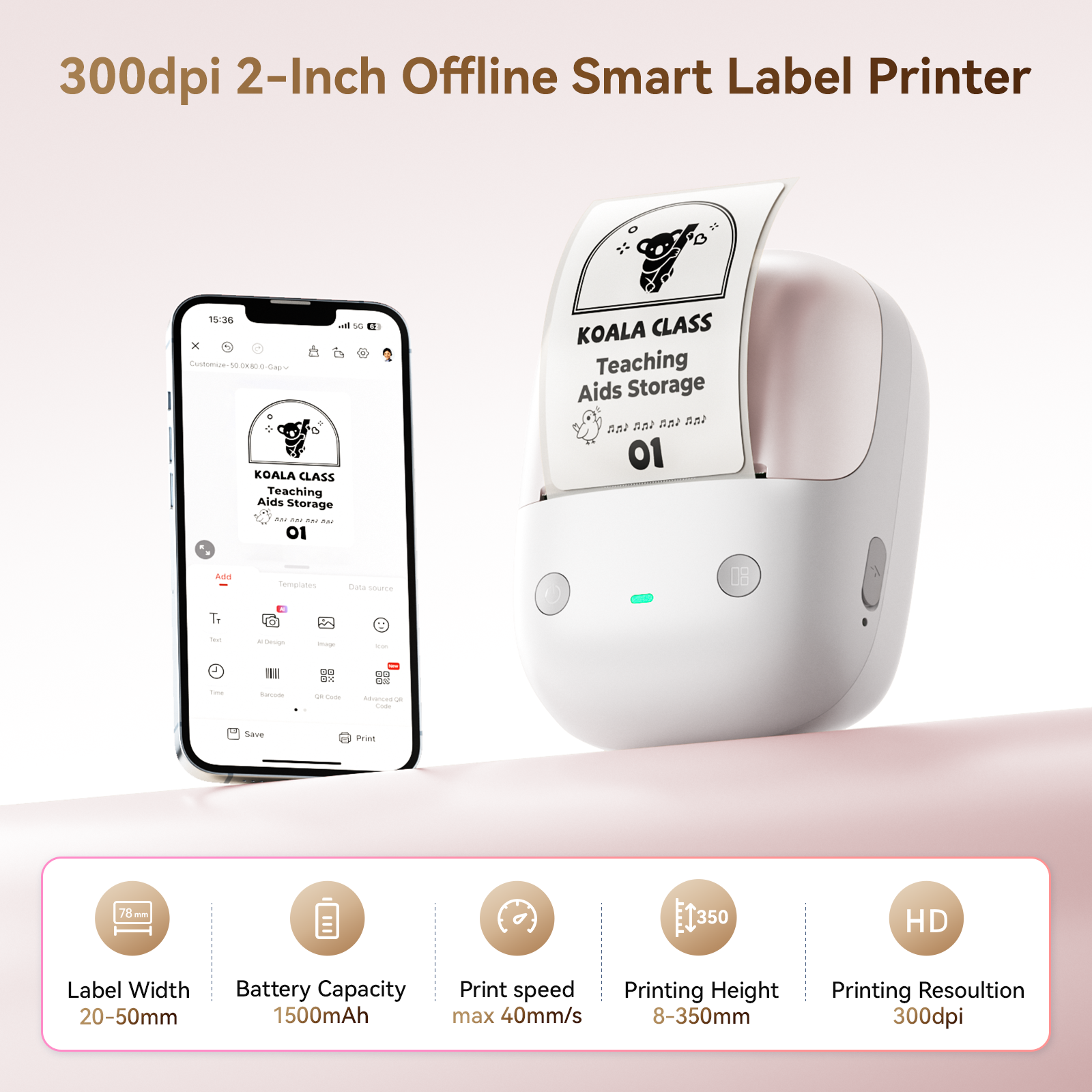 NB808 - NIIMBOT - B2_PRO - 300DPI - PORTABLE THERMAL LABEL PRINTER INCL FREE LABEL