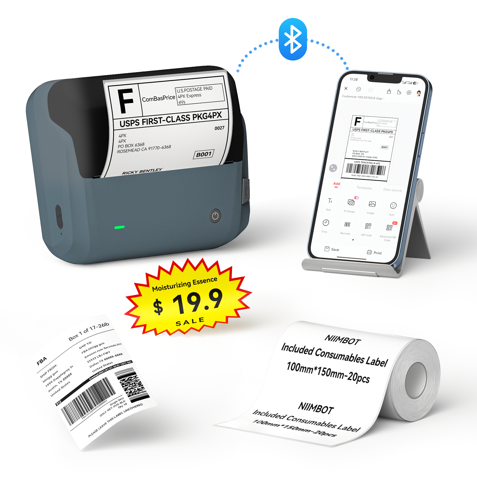 NB609 - NIIMBOT - B4 - BLUETOOTH PORTABLE SHIPPING THERMAL LABEL PRINTER WITH FREE ROLL