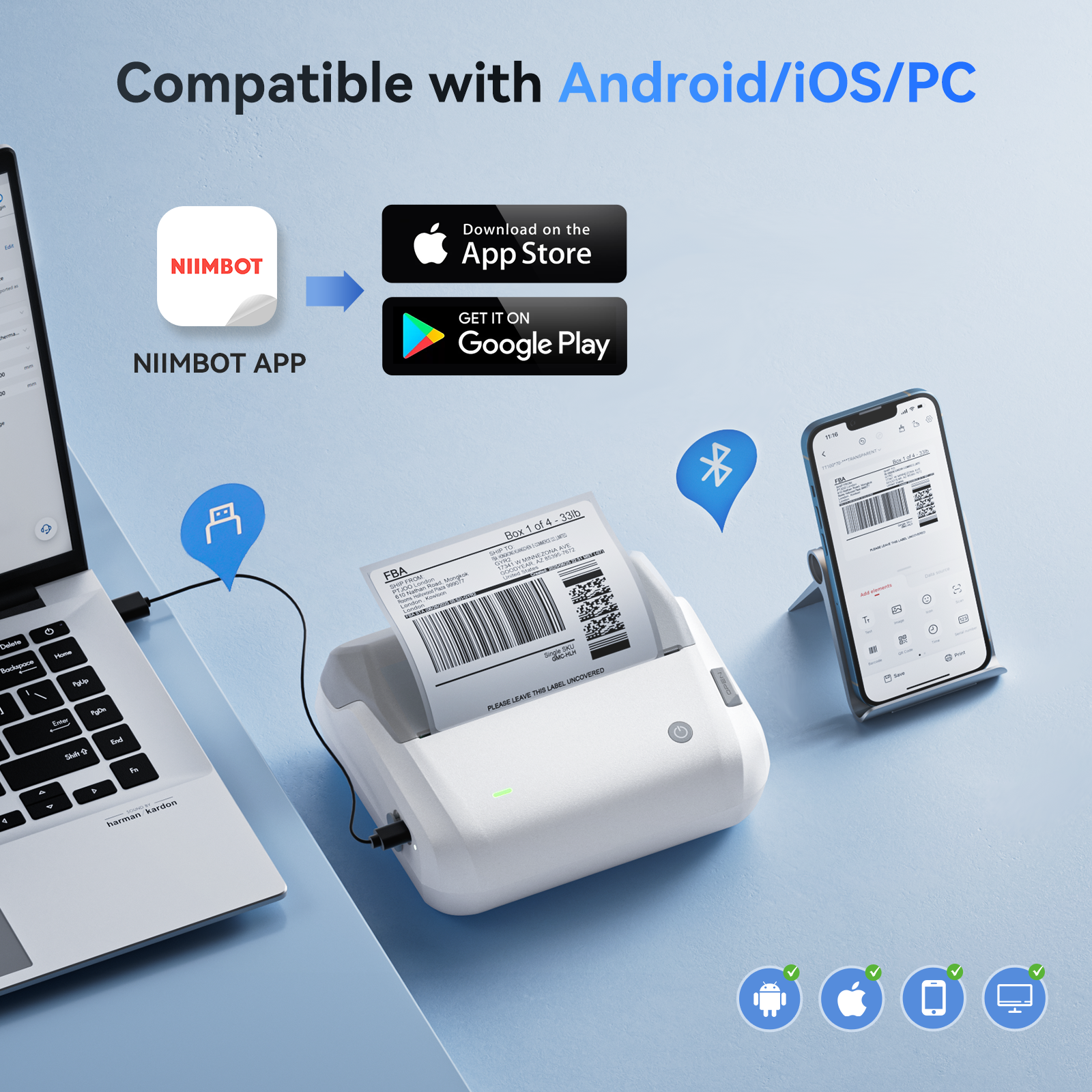 NB609 - NIIMBOT - B4 - BLUETOOTH PORTABLE SHIPPING THERMAL LABEL PRINTER WITH FREE ROLL