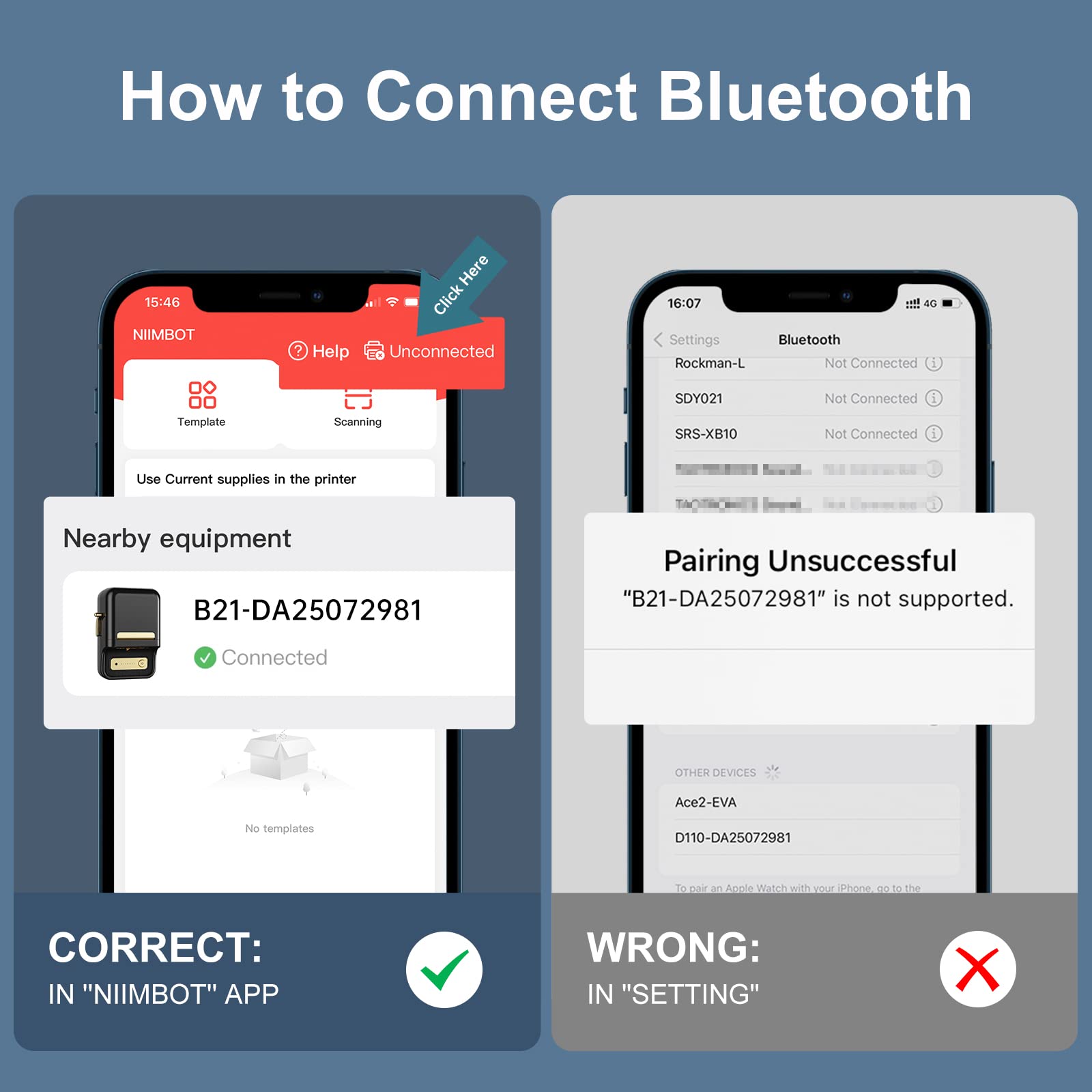 NB109 - NIIMBOT - B21S - PORTABLE THERMAL LABEL BLUETOOTH PRINTER INCL FREE LABEL (50X30MM)