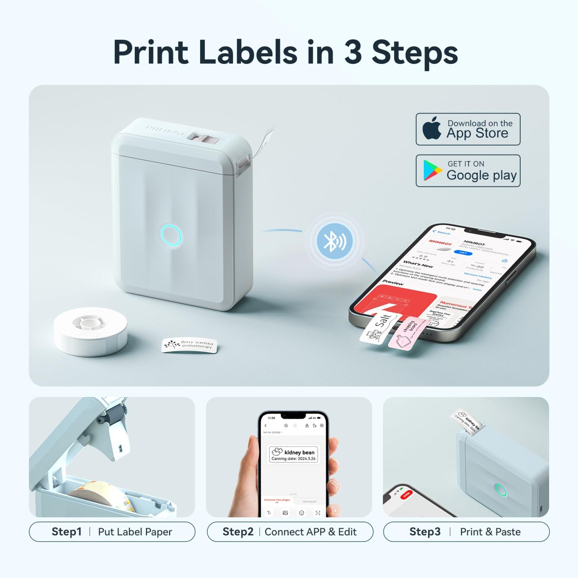 NB524 - NIIMBOT - D110_M - PORTABLE BLUETOOTH LABEL PRINTER INCL FREE LABEL ROLL (12X40MM)