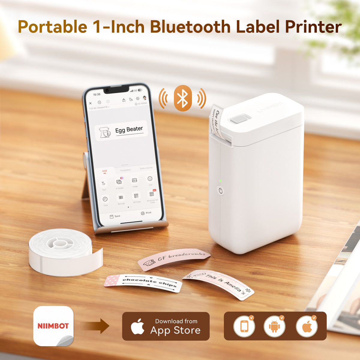 NIIMBOT - D101 Bluetooth Label Printer Incl Label Roll - White