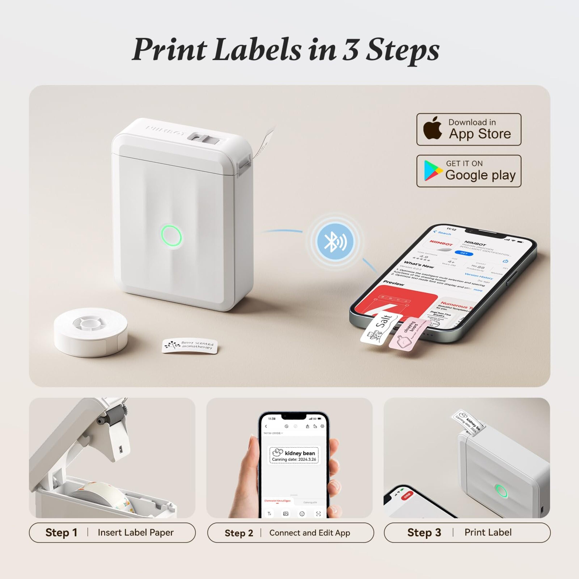 NB524 - NIIMBOT - D110_M - PORTABLE BLUETOOTH LABEL PRINTER INCL FREE LABEL ROLL (12X40MM)