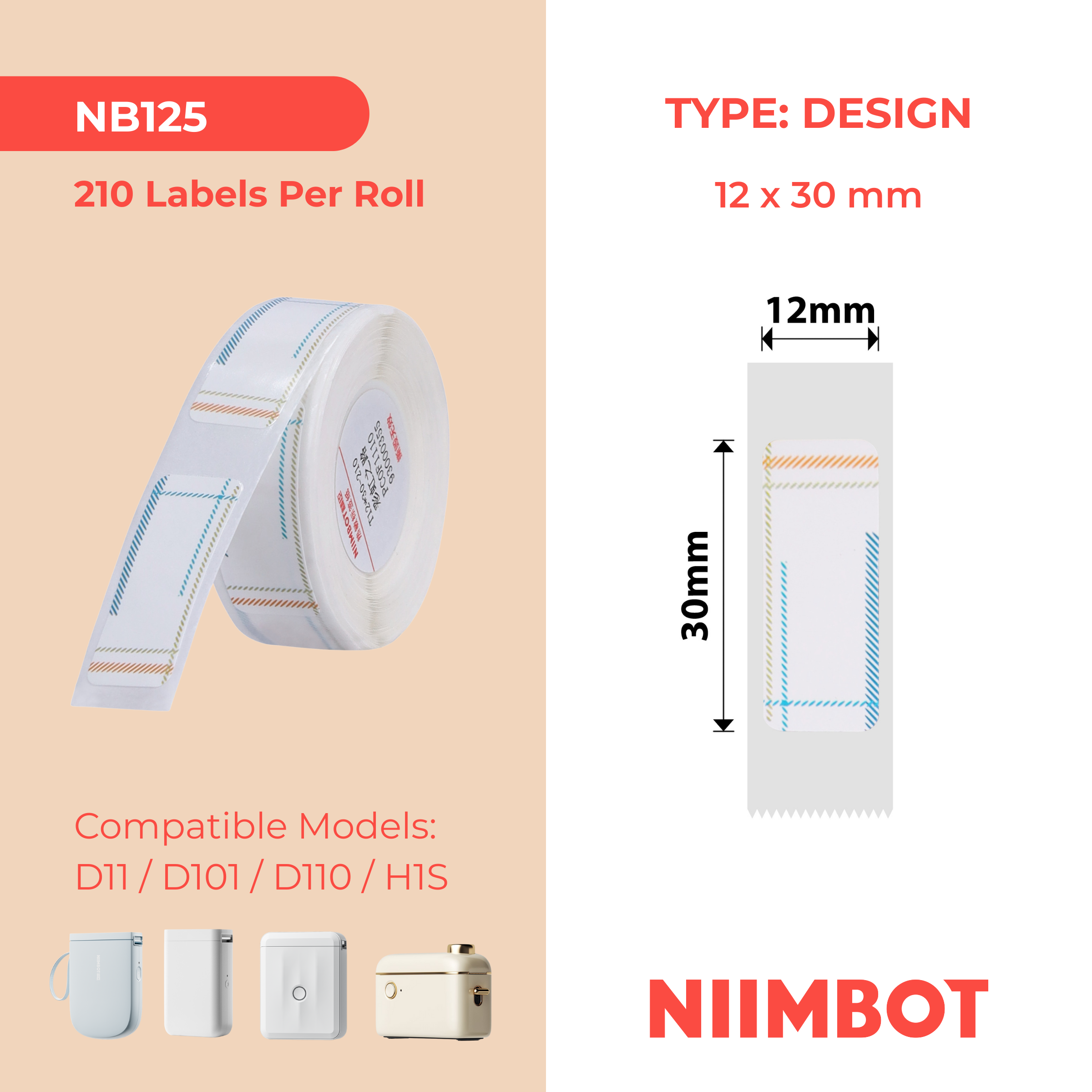 NB125 - NIIMBOT - D11 / D101 / D110 / H1S - 12X30MM - 195 RAINBOWS LABELS