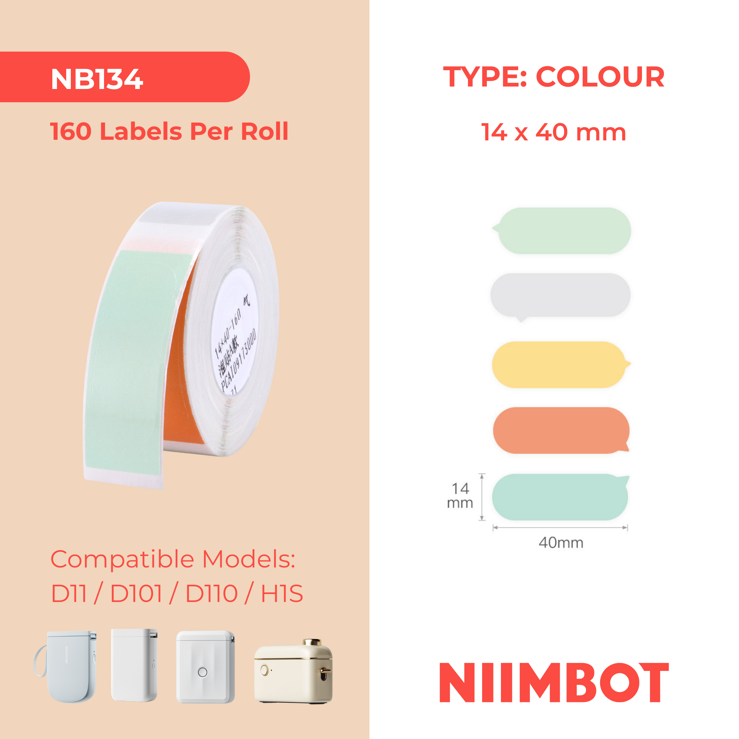 NB134 - NIIMBOT - D11 / D101 / D110 / H1S - 14X40MM - 160 BUBBLE A LABELS