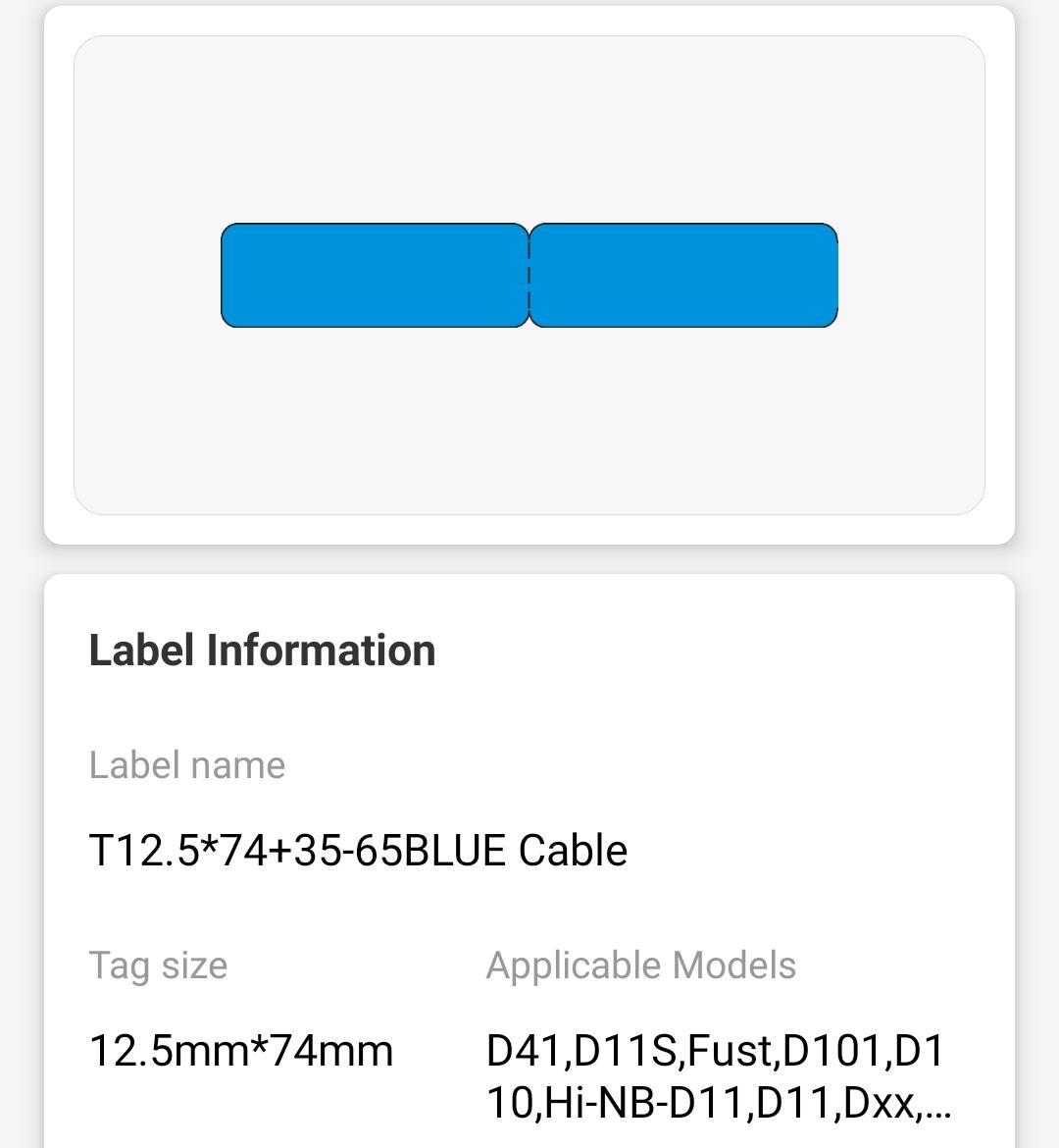 NB143 - NIIMBOT - D11 / D101 / D110 / H1S - 12.5X109MM - 65 BLUE CABLE LABELS