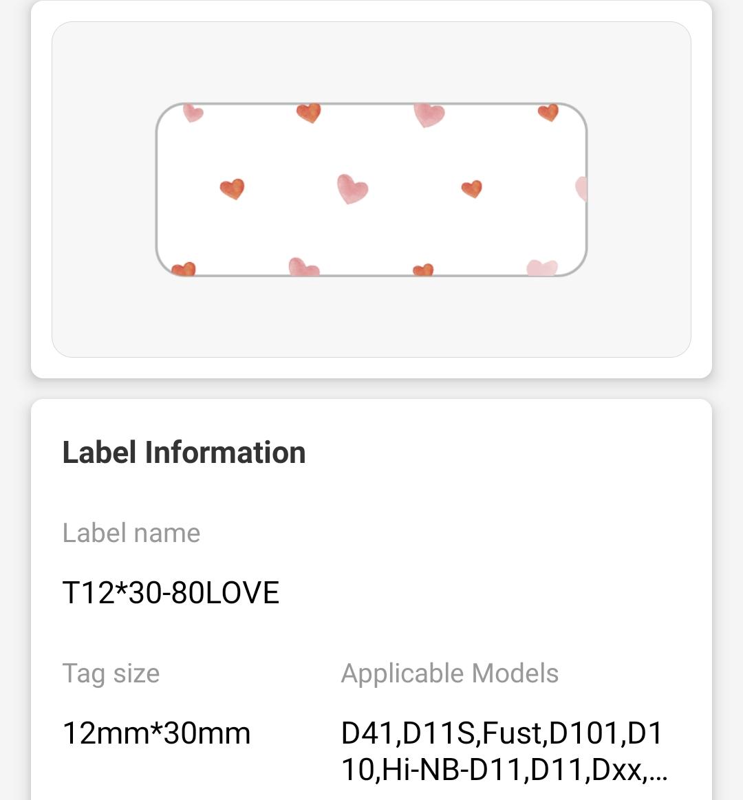 NB147 - NIIMBOT - D11 / D101 / D110 / H1S - 12X30MM - 210 LOVE LABELS