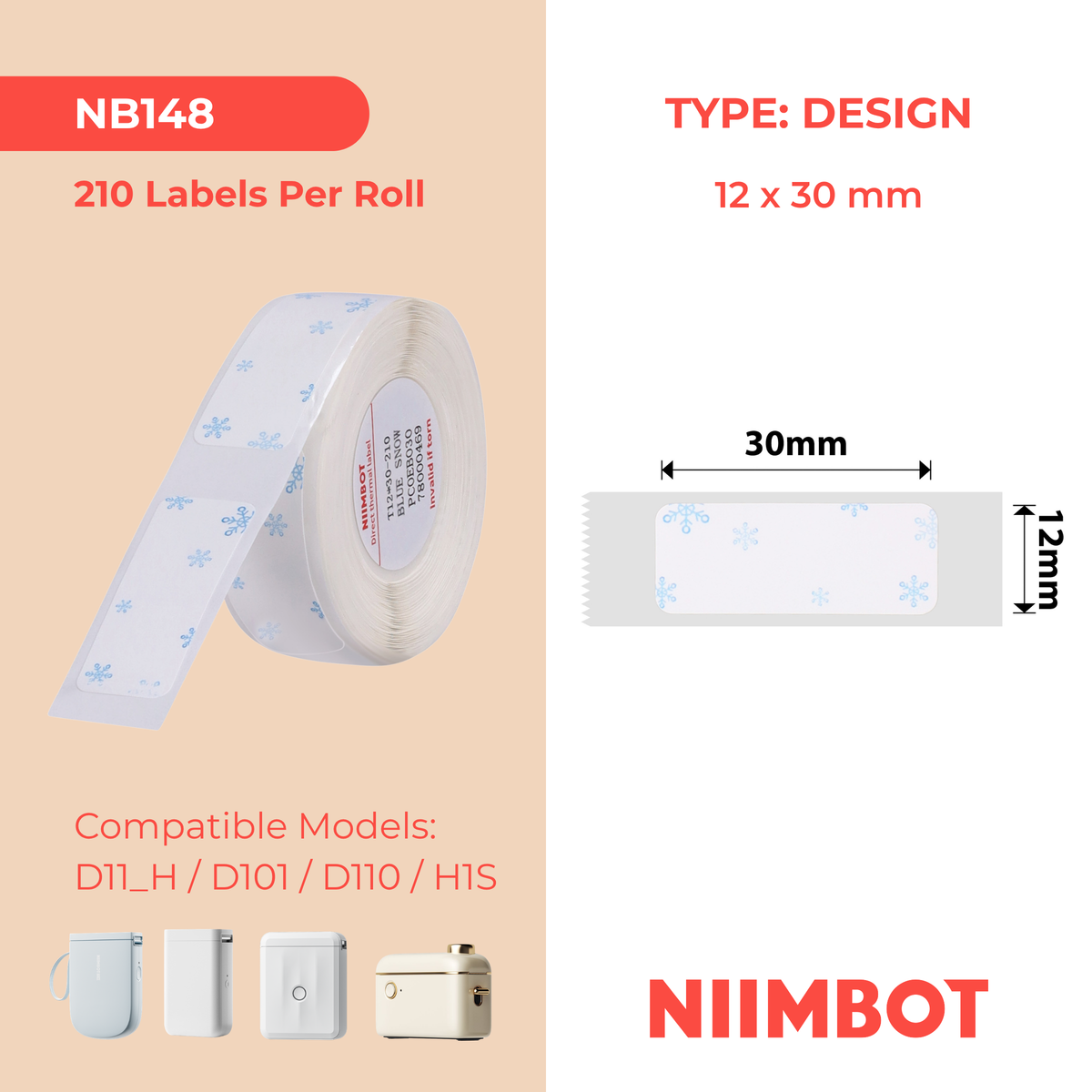 NIIMBOT-Gamme D-12x30mm-Bleu Neige-210 Étiquettes
