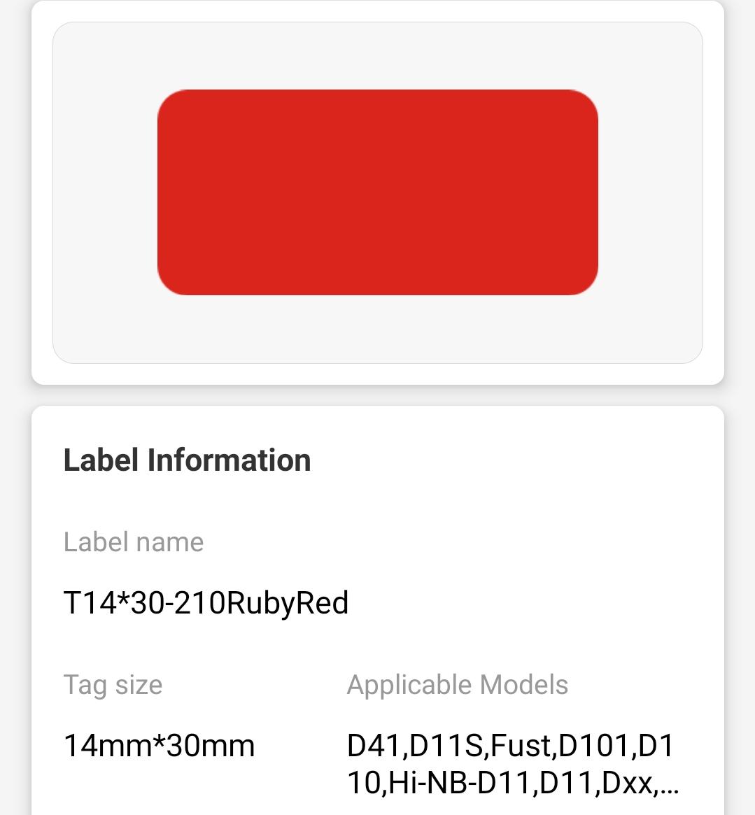 NB150 - NIIMBOT - D11 / D101 / D110 / H1S - 14X30MM - 210 RUBY RED LABELS