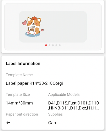 NB156 - NIIMBOT - D11 / D101 / D110 / H1S - 14X30MM - 210 CUTE CORGI LABELS