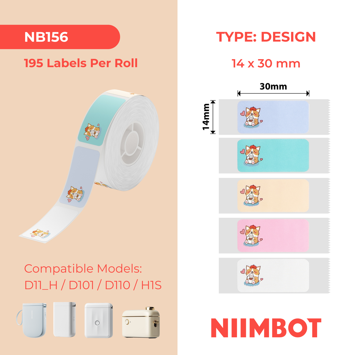 NIIMBOT - D Range - 14x30mm - Cute Corgi - 195 Labels