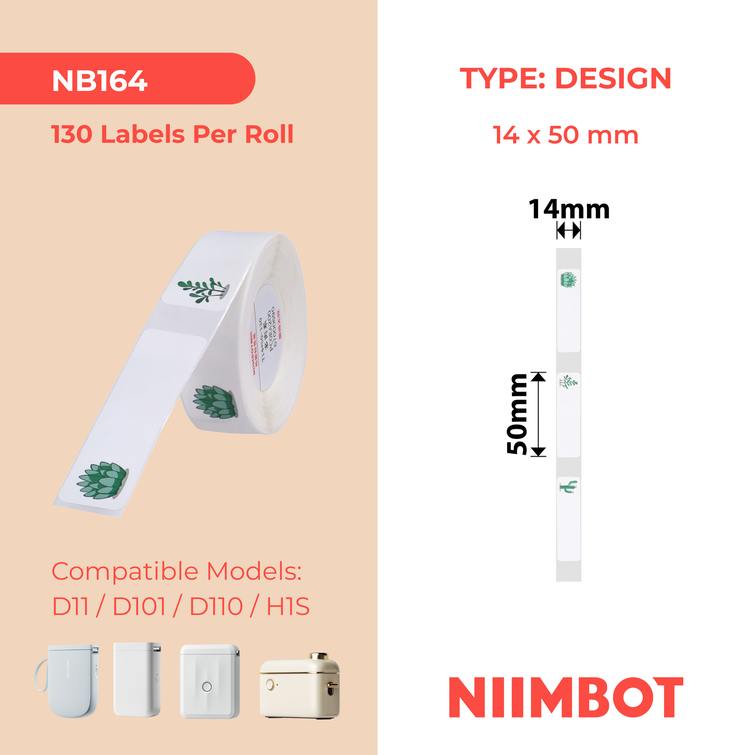 NB164 - NIIMBOT - D11 / D101 / D110 / H1S - 14X50MM - 130 SUCCULENT A LABELS