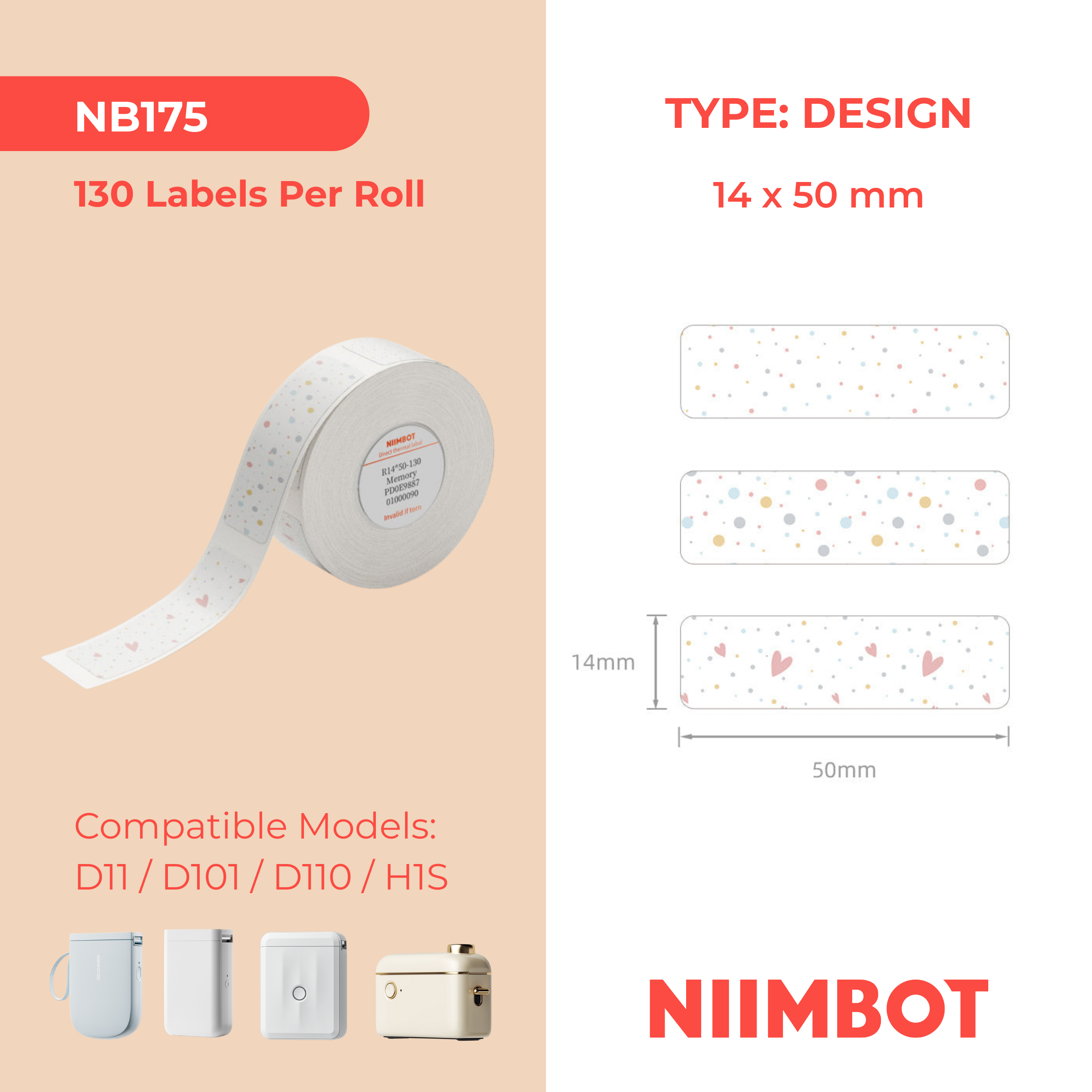 NB175 - NIIMBOT - D11 / D101 / D110 / H1S - 14X50MM - 130 MEMORY LABELS