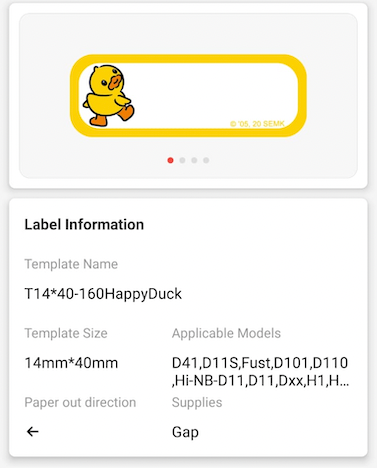 NB176 - NIIMBOT - D11 / D101 / D110 / H1S - 14X40MM - 160 HAPPY DUCK LABELS