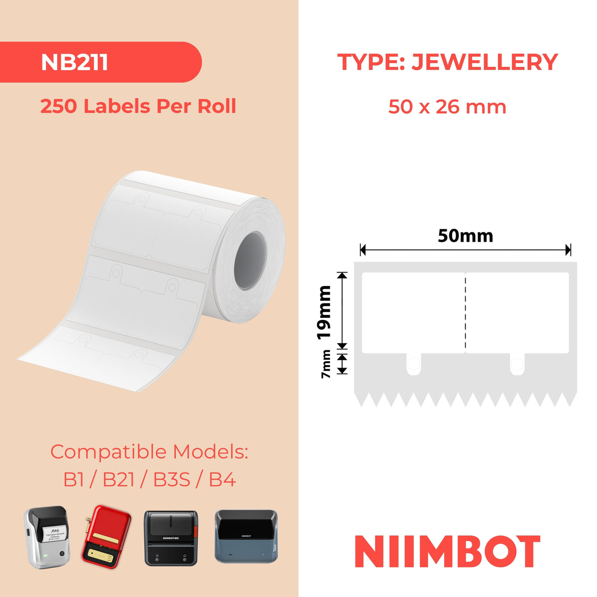 NIIMBOT-Gamme B-50 x 26 mm-Bijouterie blanche avec trou-250 étiquettes