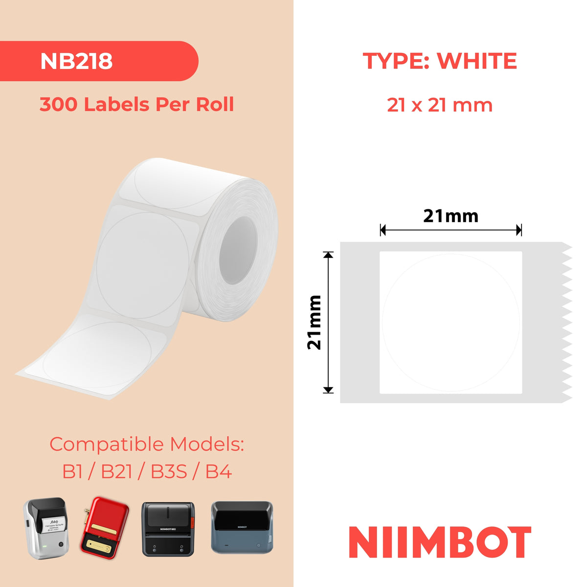 NIIMBOT - B Range - 21x21mm - White Round - 300 Labels