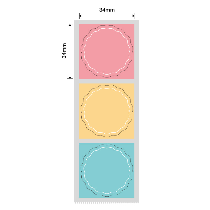 NB233 - NIIMBOT - B1 / B21 / B3S / B4 - 34X34MM - 200 WAVY ROUND PINK, YELLOW & BLUE MIXED LABELS