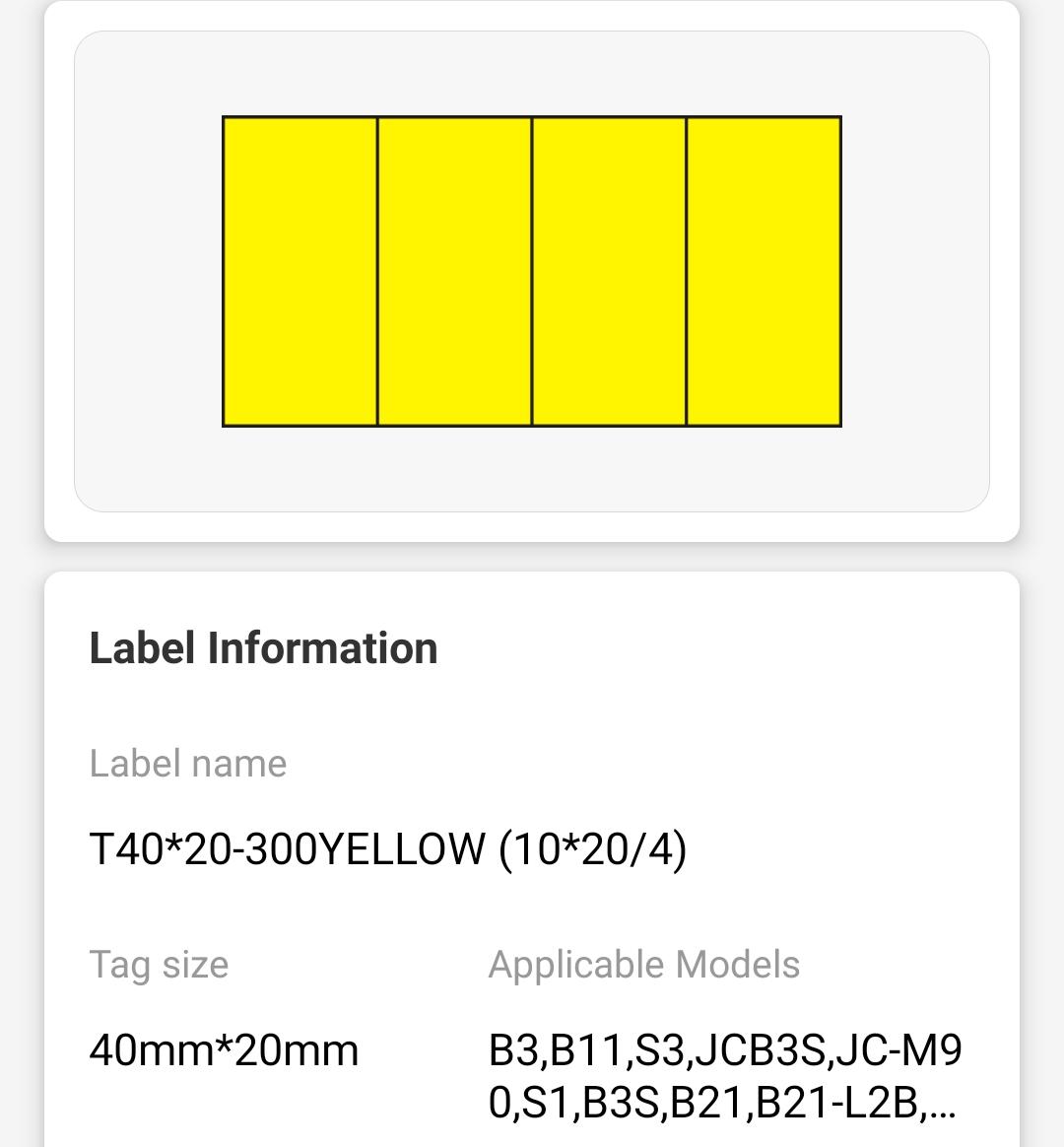 NB235 - NIIMBOT - B1 / B21 / B3S / B4 - 10X20MM/4 - 1,200 YELLOW 4 SPLIT LABELS