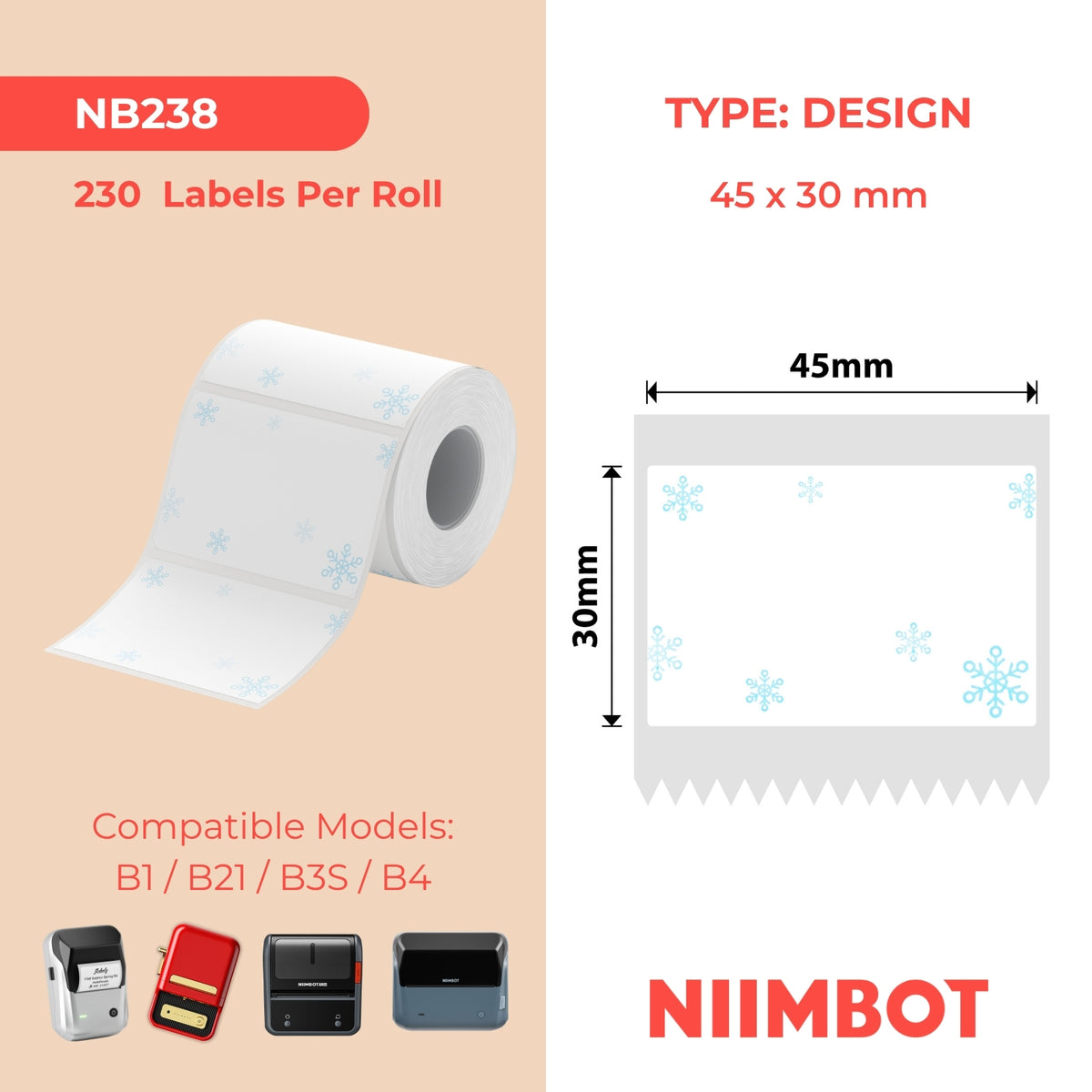 NIIMBOT - B Range - 45x30mm - Blue Snow - 230 Labels