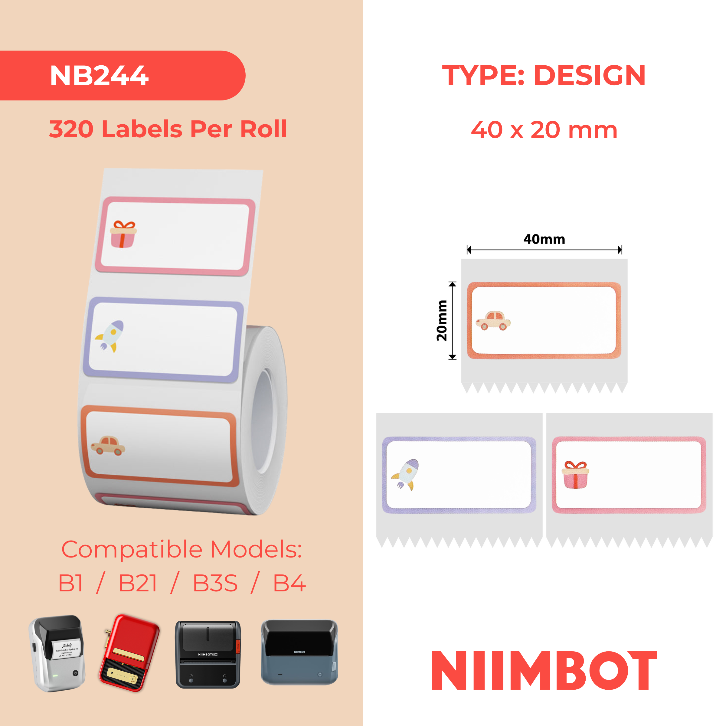 NB244 - NIIMBOT - B1 / B21 / B3S / B4 - 40X20MM - 320 TOY & GIFT LABELS