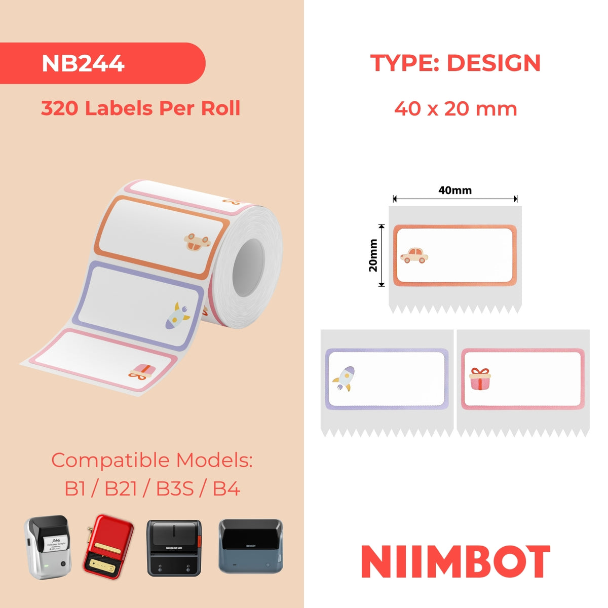 NIIMBOT - B Range - 40x20mm - Toy & Gift - 320 Labels