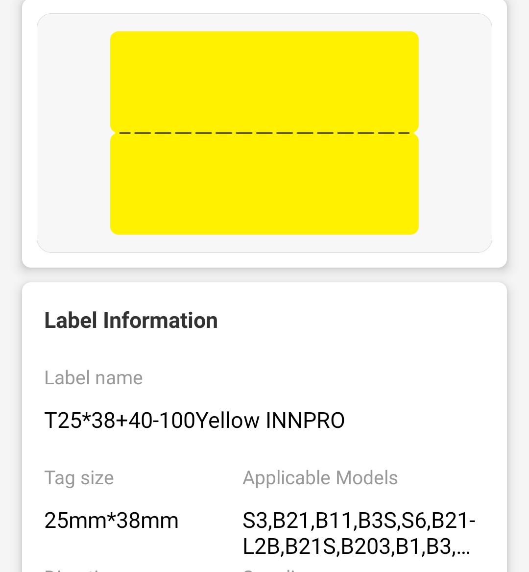 NB248 - NIIMBOT - B1 / B21 / B3S / B4 - 25X78MM - 100 YELLOW CABLE LABELS