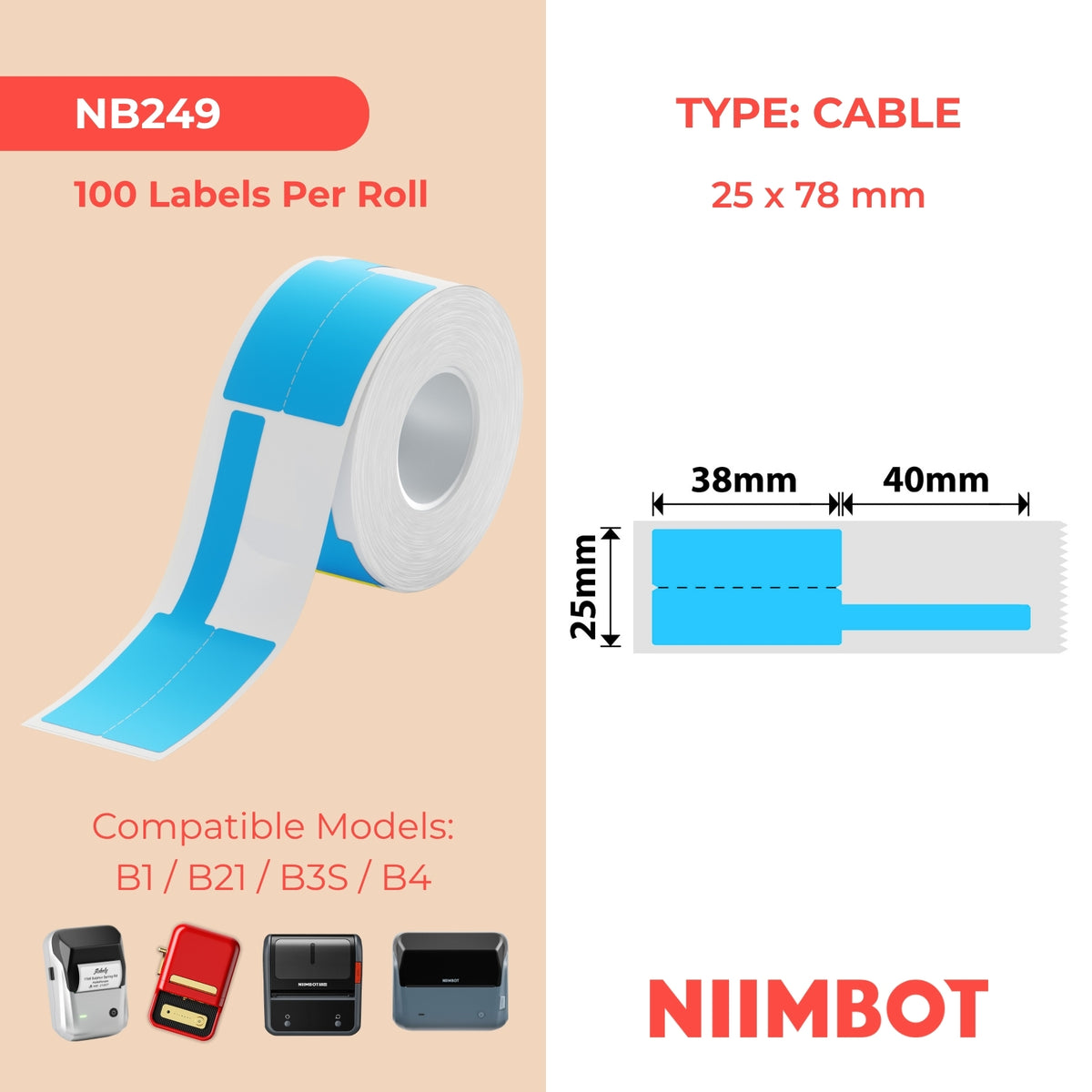 NIIMBOT - B Range - 25x78mm - Blue Cable - 100 Labels