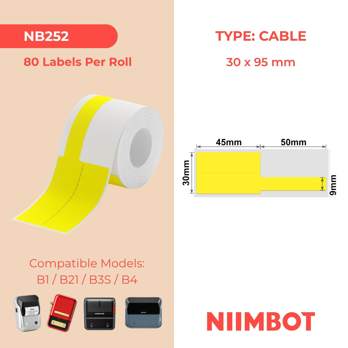 NIIMBOT-Gamme B-30 x 95 mm-Câble jaune-80 étiquettes