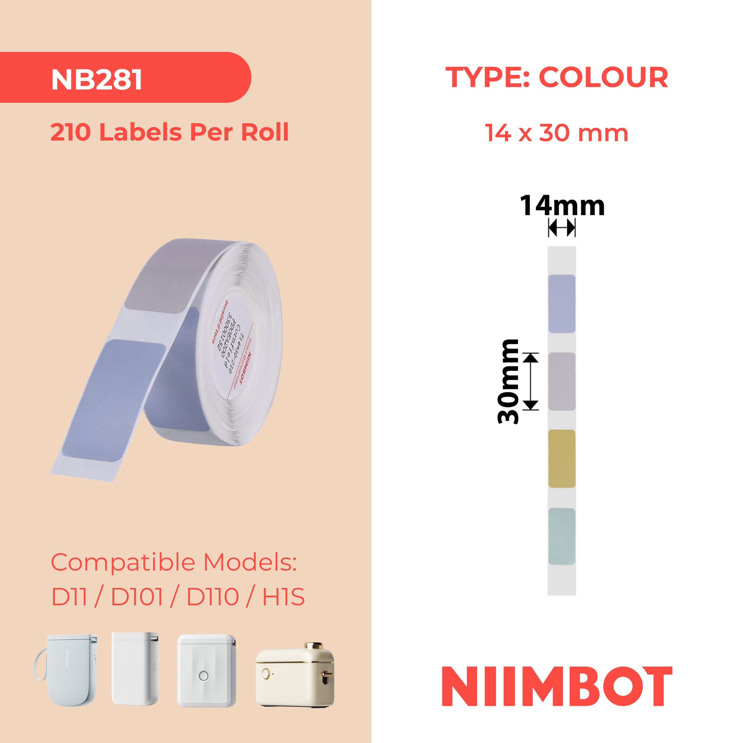 NB281 - NIIMBOT - D11 / D101 / D110 / H1S - 14X30MM - 210 CORNFIELD 4 COLOURS LABELS