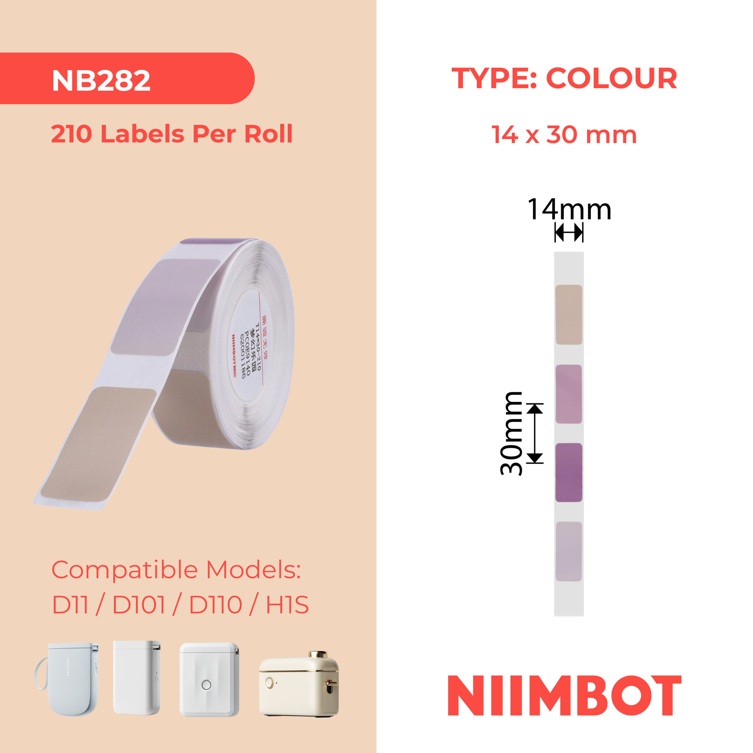 NB282 - NIIMBOT - D11 / D101 / D110 / H1S - 14X30MM - 210 DREAM PARK 4 COLOURS LABELS