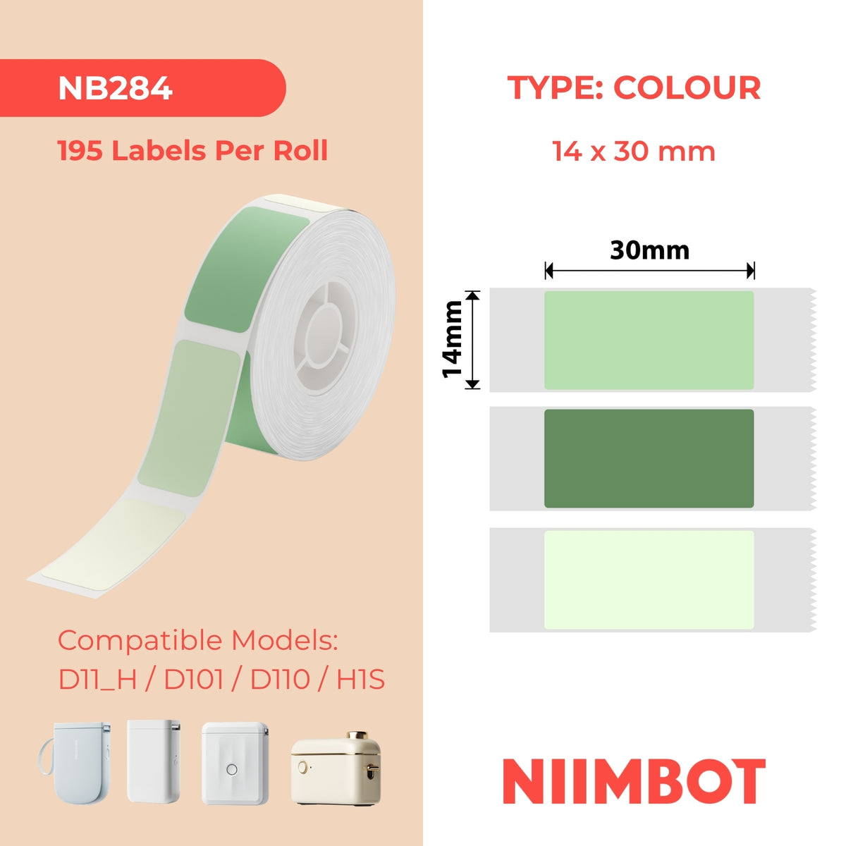 NIIMBOT - Gamma D - 14x30mm - Colori misti verdi - 195 etichette