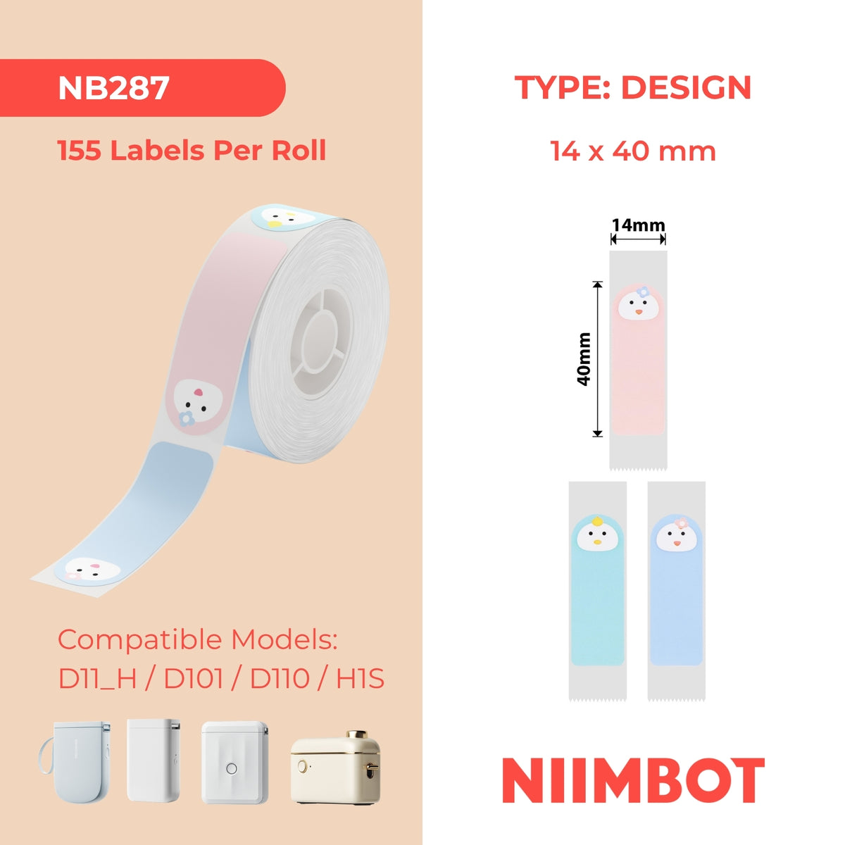 NIIMBOT - Gamma D - 14x40mm - Dumpling Baby - 155 etichette