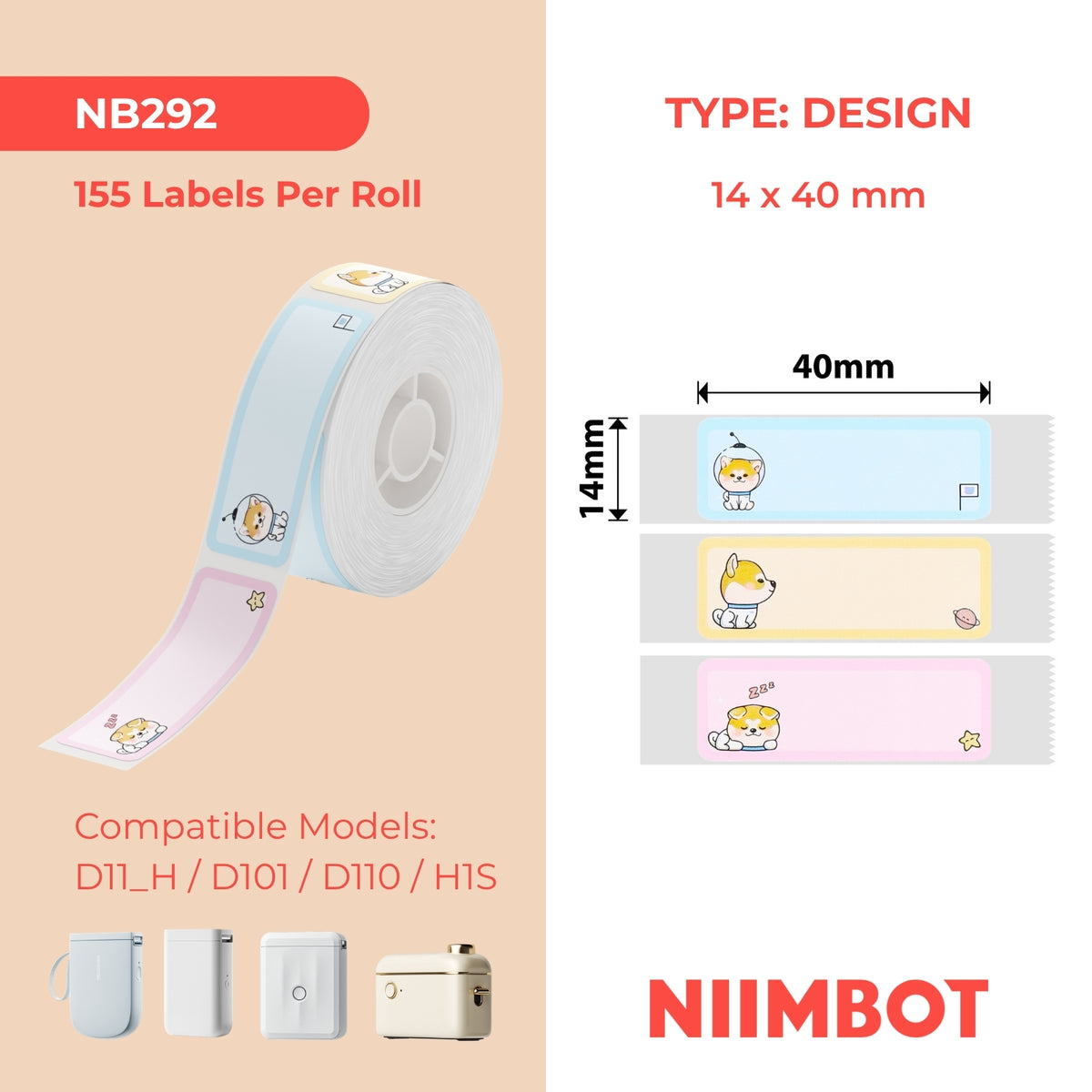 NIIMBOT-Gamme D-14x40mm-Chiot Rêveur-160 Étiquettes