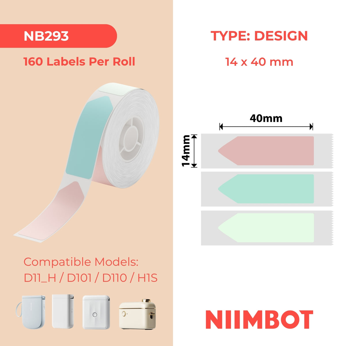 NIIMBOT - D Range - 14x40mm - Stationary Arrow Shape Colour - 160 Labels