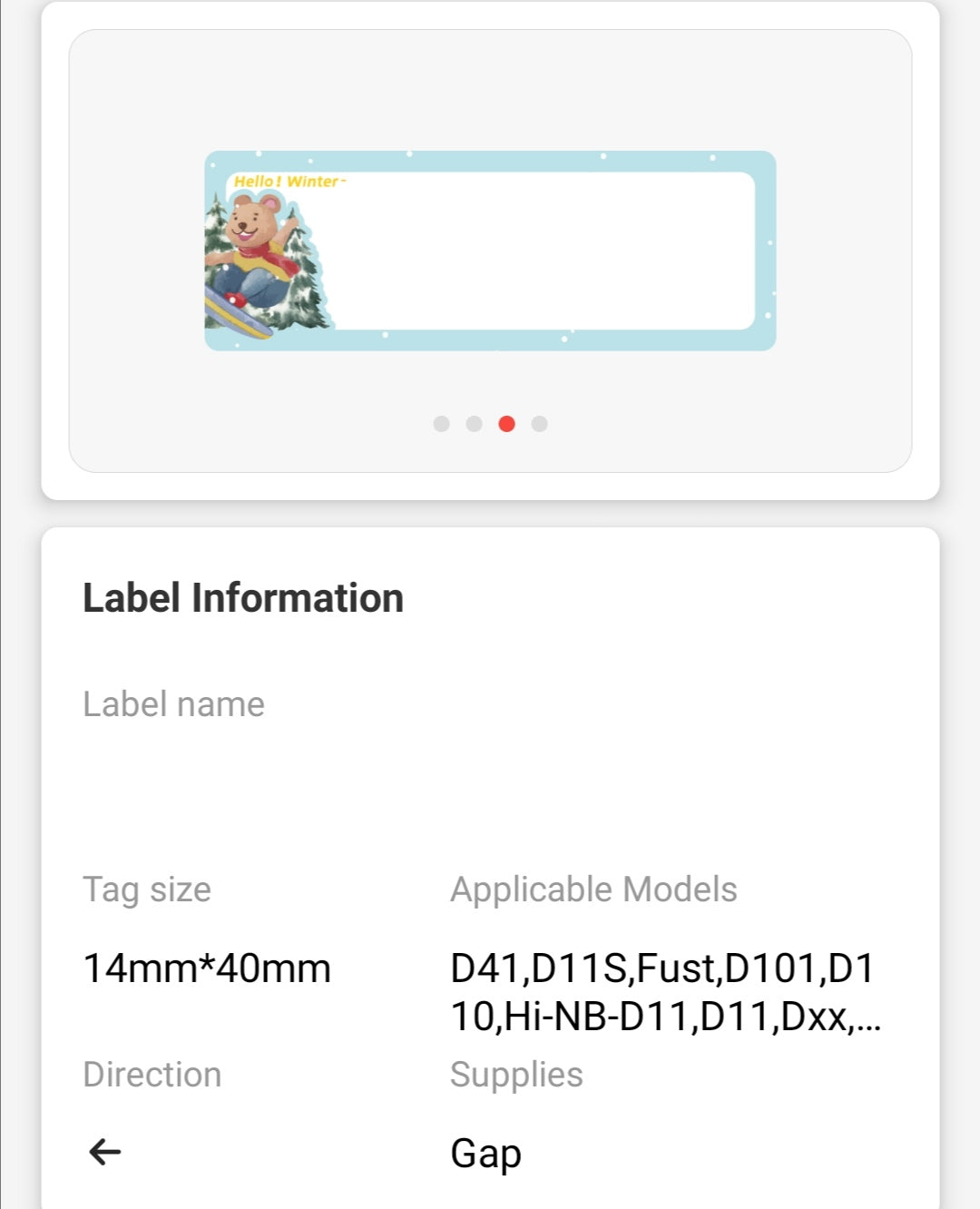 NB294 - NIIMBOT - D11 / D101 / D110 / H1S - 14X40MM - 160 HELLO WINTER LABELS