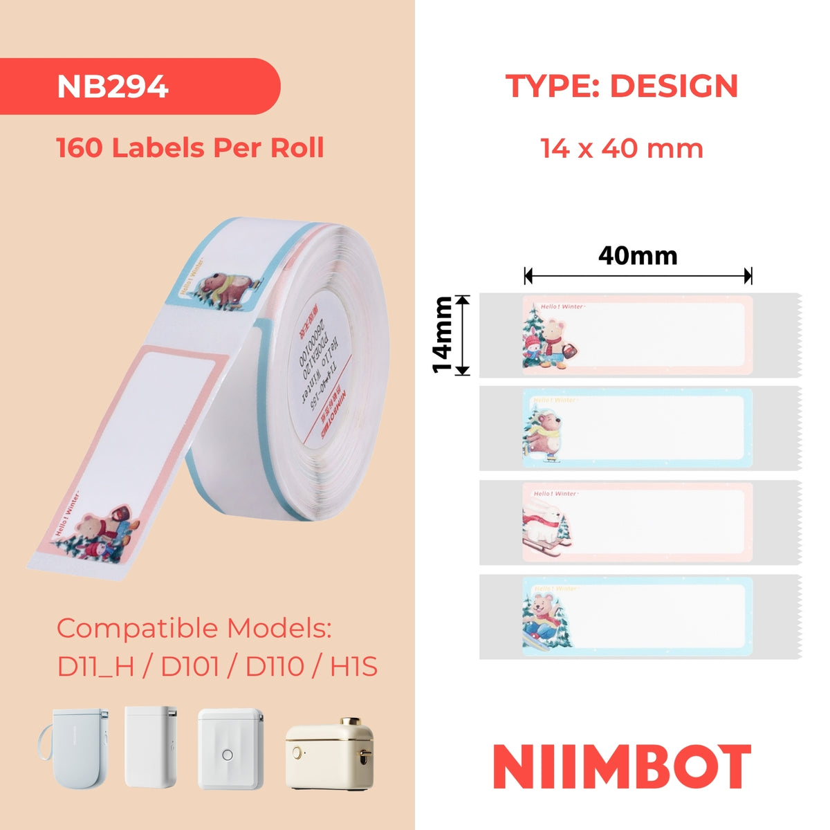 NIIMBOT-Gamme D-14 x 40 mm-Bonjour l'hiver-160 étiquettes