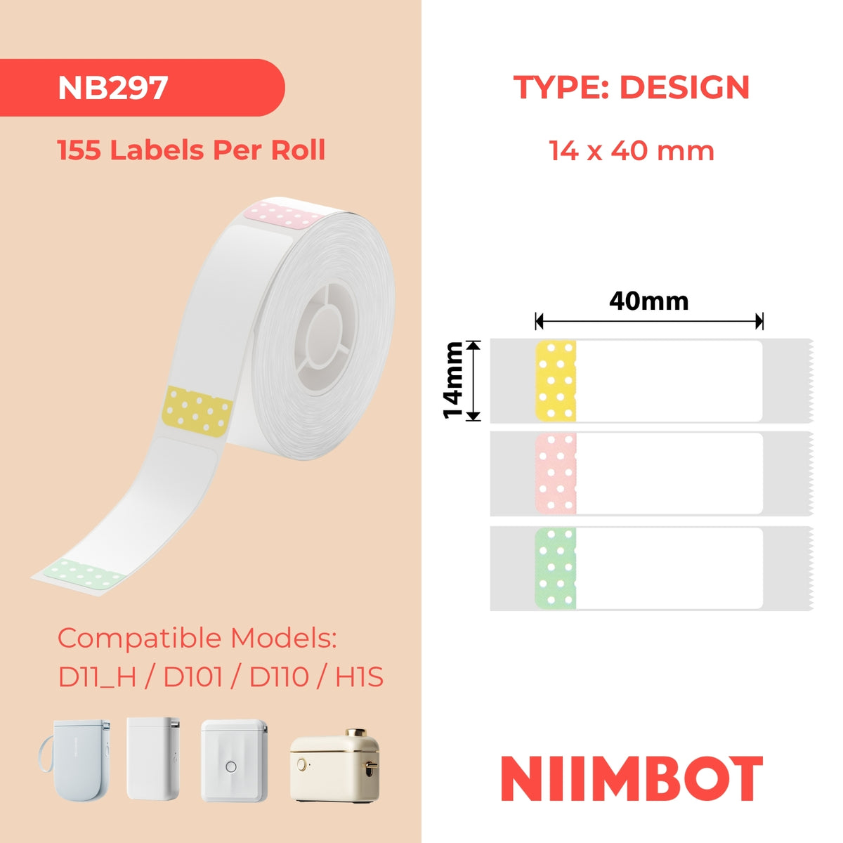 NIIMBOT-Gamme D-14 x 40 mm-À pois-155 étiquettes