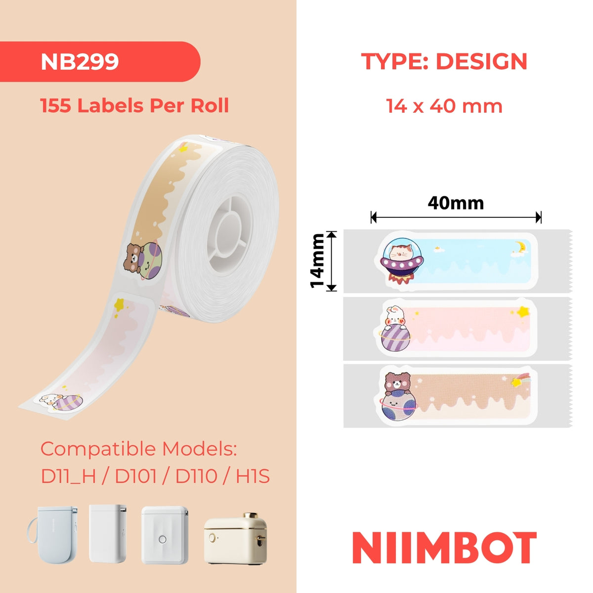 NIIMBOT-Gamme D-14x40mm-Star Travel-155 étiquettes