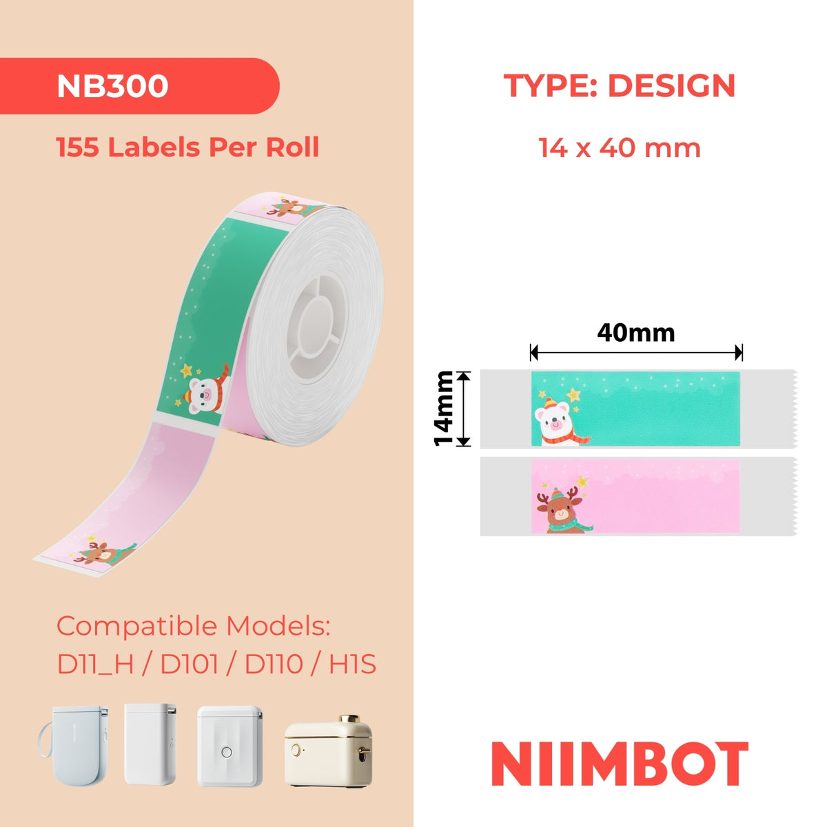 NIIMBOT - D Range - 14x40mm - Warm Christmas - 155 Labels
