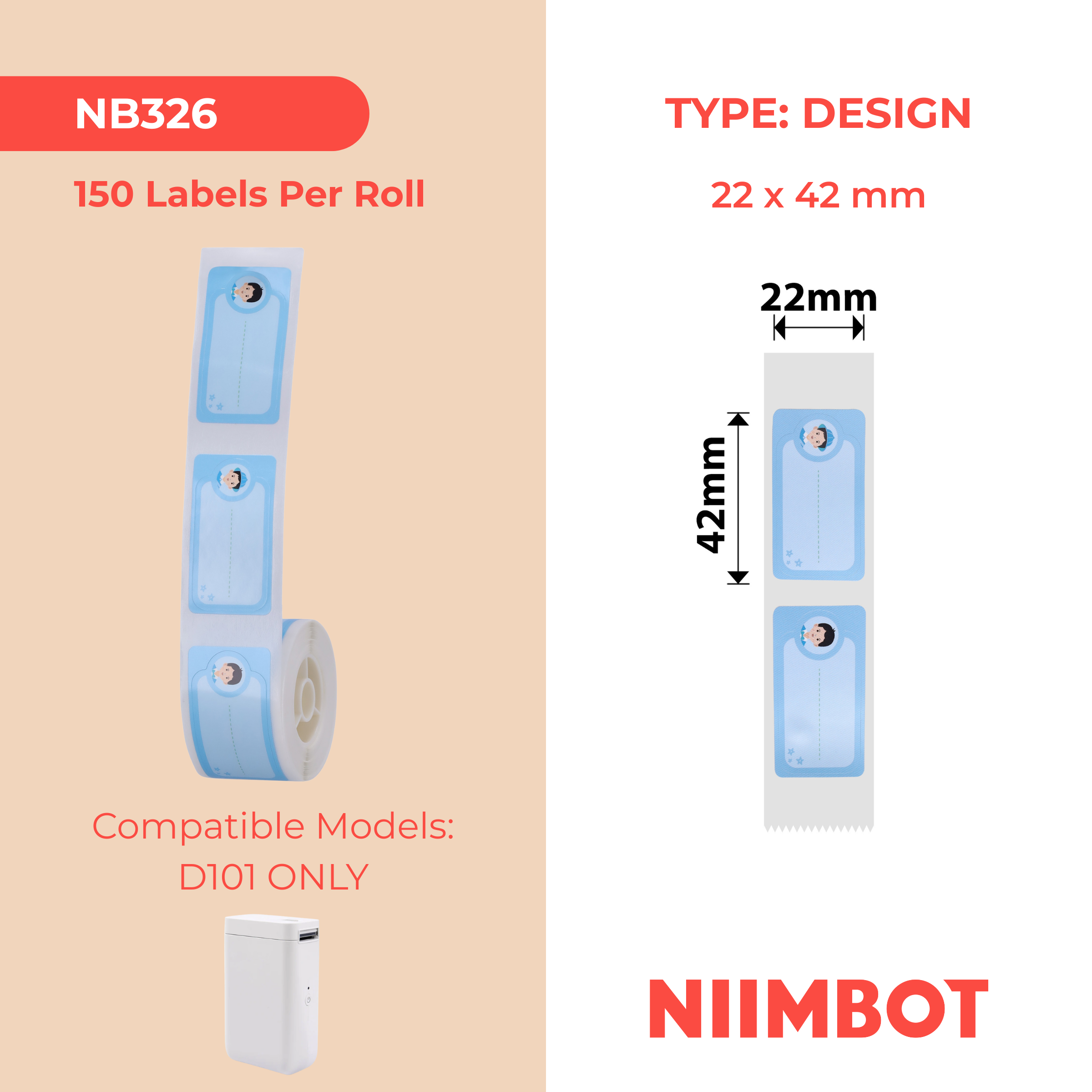 NB326 - NIIMBOT - D101 ONLY - 22X42MM - 150 COOL BOY LABELS